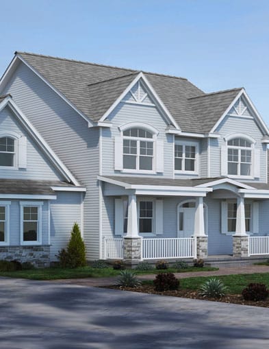 gray colonial house with white trim